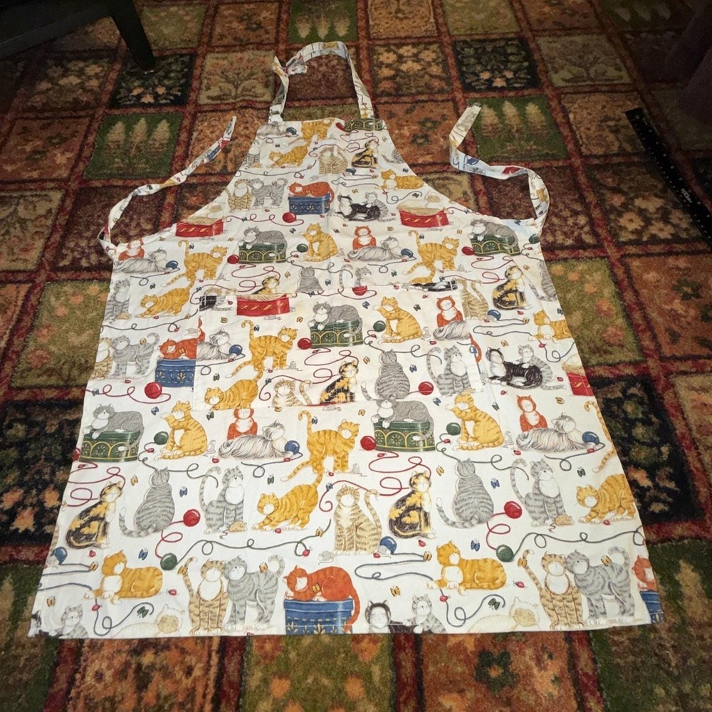VTG Kay Dee Designs Cats Galore Full Apron Crazy Cat Lady Pockets Made in USA